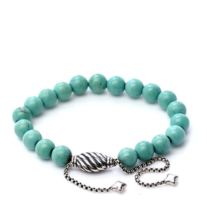 David Yurman Sterling Silver Turquoise 8mm Spiritual Beads Adjustable Bracelet 3 of 6