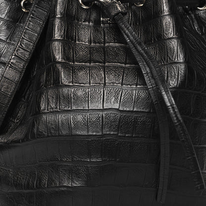 Saint Laurent Calfskin Crocodile Embossed Large Emmanuelle Bucket Bag Black 8 of 12