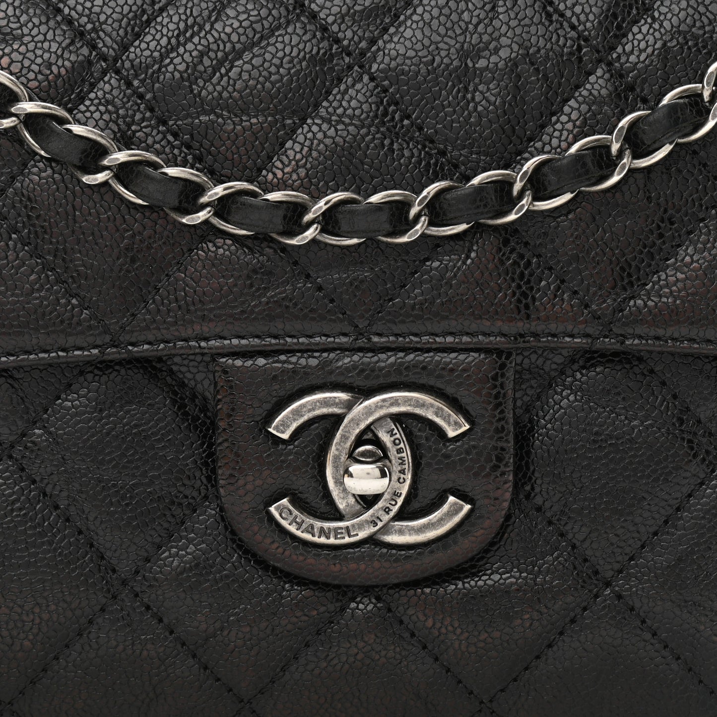 Crumpled Grained Calfskin Medium CC Crave Flap Black