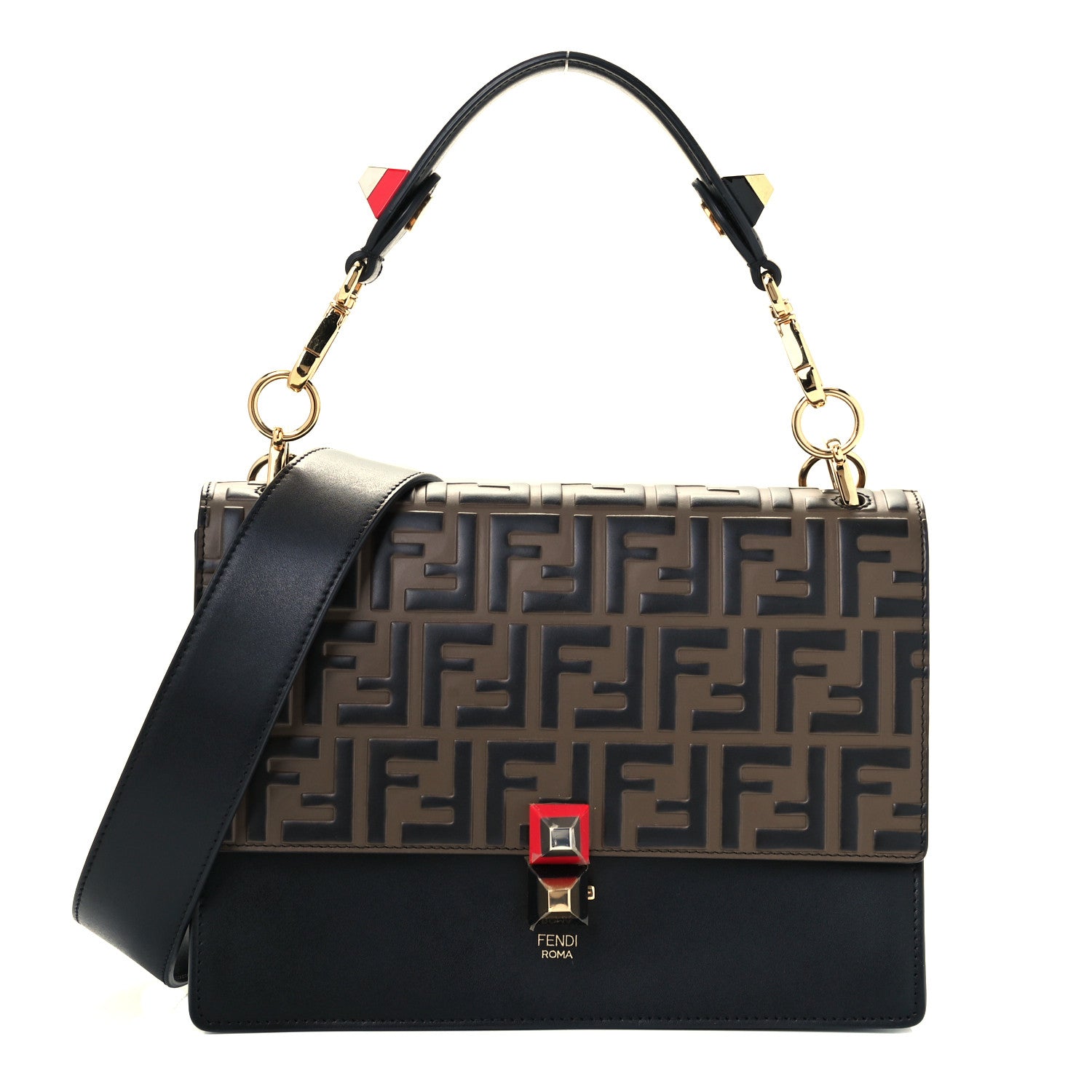Fendi Vitello Liberty Bi-Color FF 1974 Embossed Kan I Shoulder Bag Black Maya 1 of 15