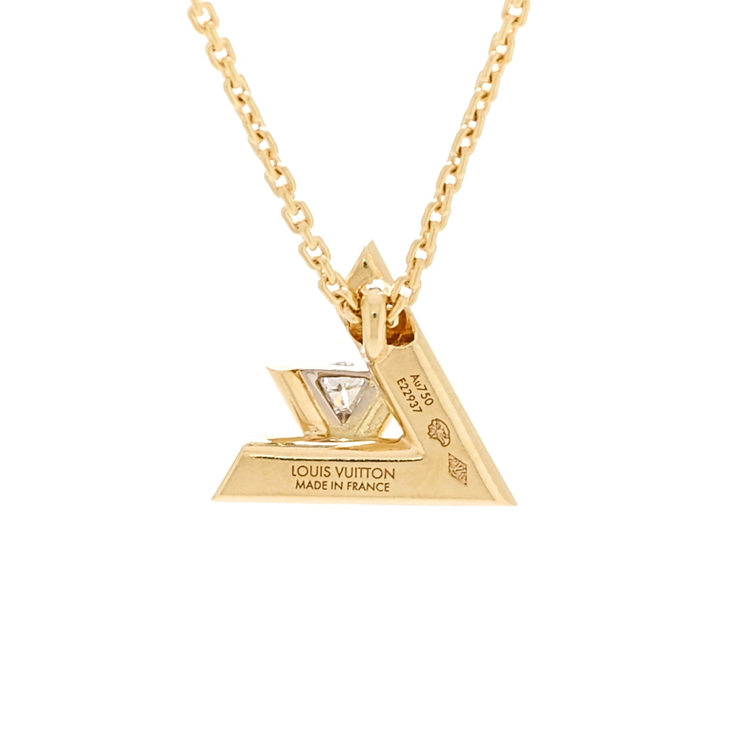 Louis Vuitton 18K Yellow Gold Diamond Small LV Volt One Pendant Necklace 5 of 6