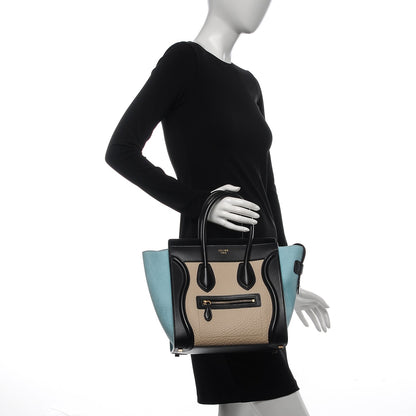 Celine Drummed Calfskin Micro Tri-Color Luggage Antarctic 2 of 7