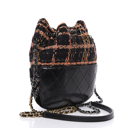 Chanel Tweed Calfskin Quilted Small Gabrielle Bucket Black Brown Orange 3 of 9