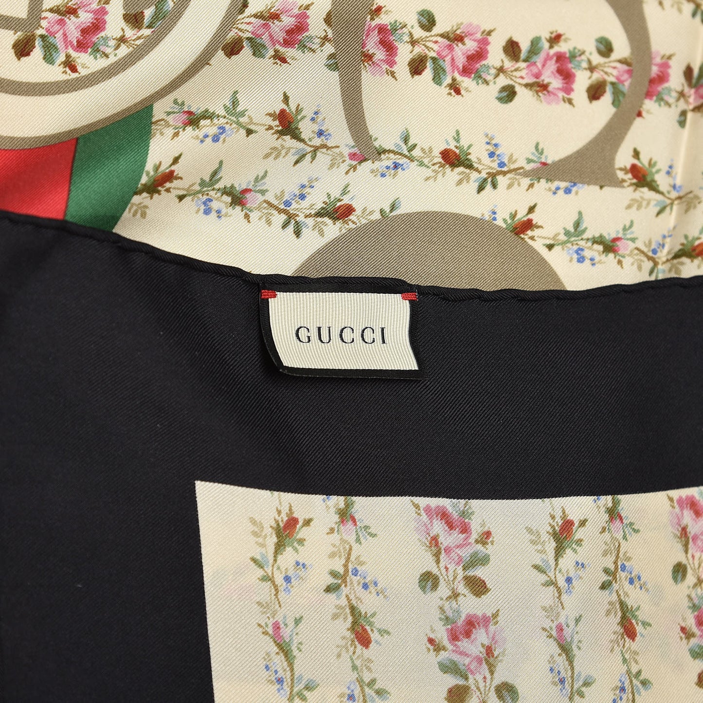 Silk Twill Gucci Rose Series Square Scarf Ivory Black
