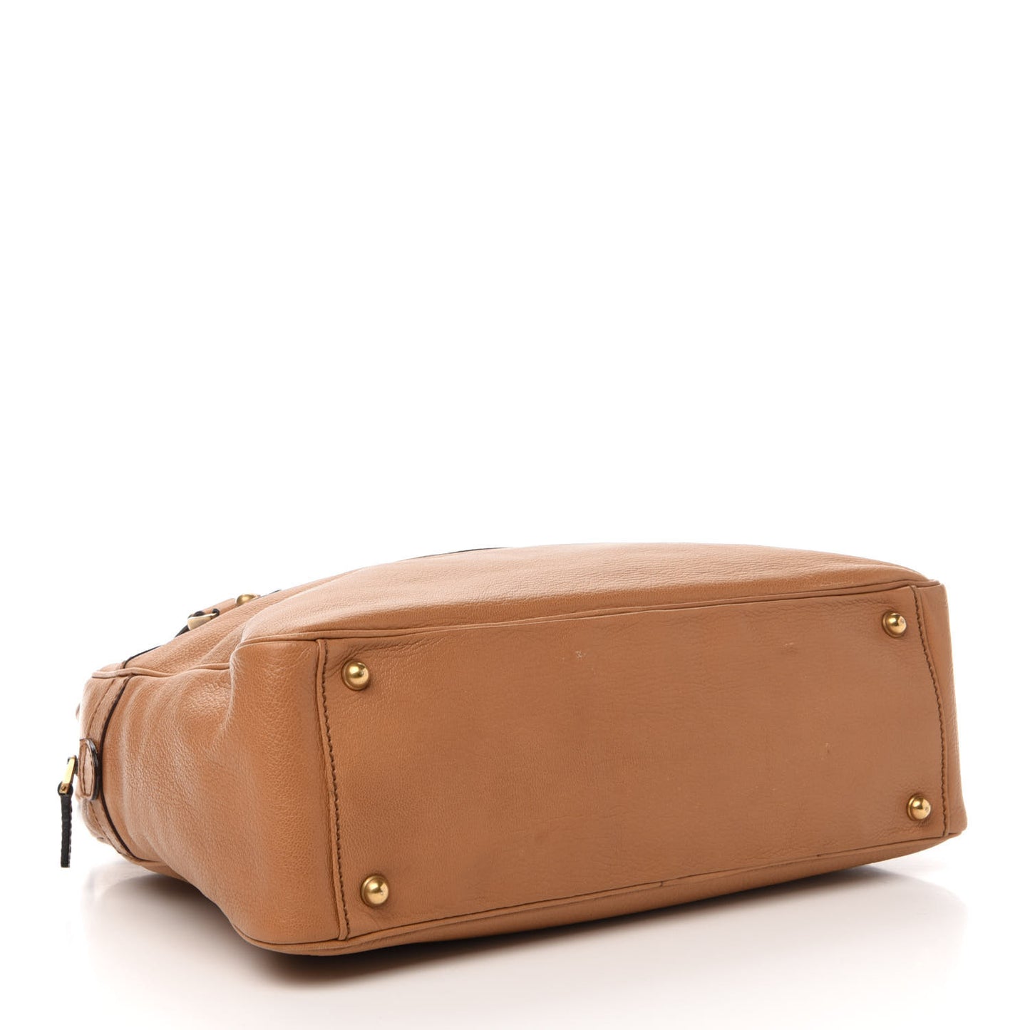 Pebbled Calfskin Studded Tote Brown