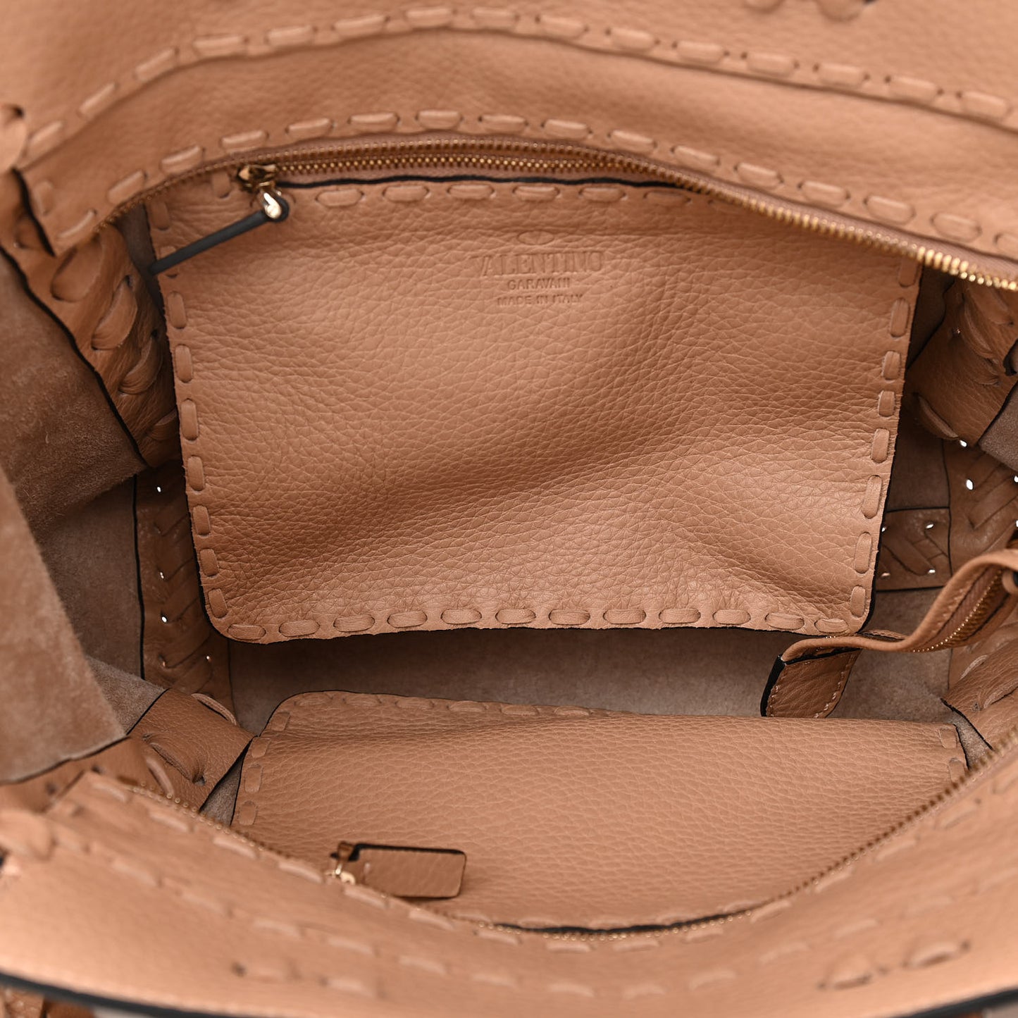 Grained Calfskin Small Rockstud C-Rockee Fringe Tote Poudre