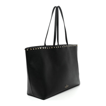 Valentino Garavani Grained Calfskin Rockstud Shoulder Tote Black 3 of 10