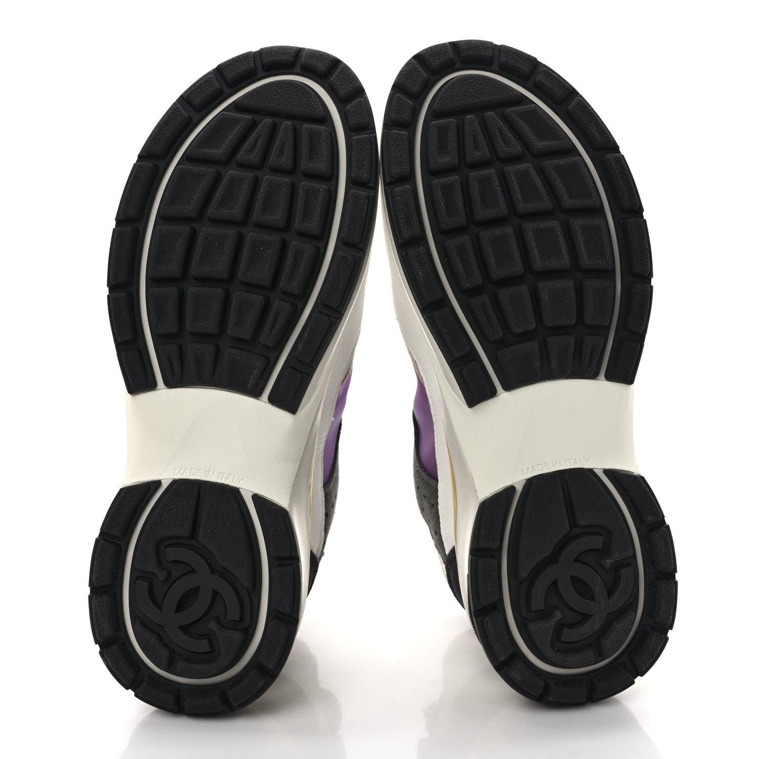 Chanel Fabric Suede Calfskin Mesh Womens CC Sneakers 40 White Grey Purple 6 of 9