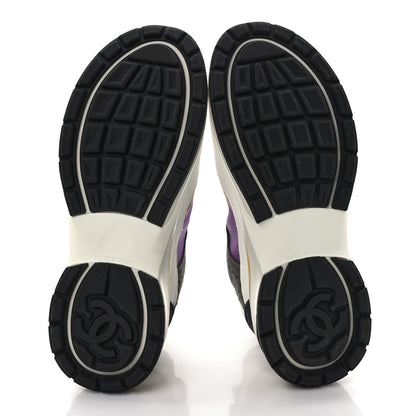 Chanel Fabric Suede Calfskin Mesh Womens CC Sneakers 40 White Grey Purple 6 of 9