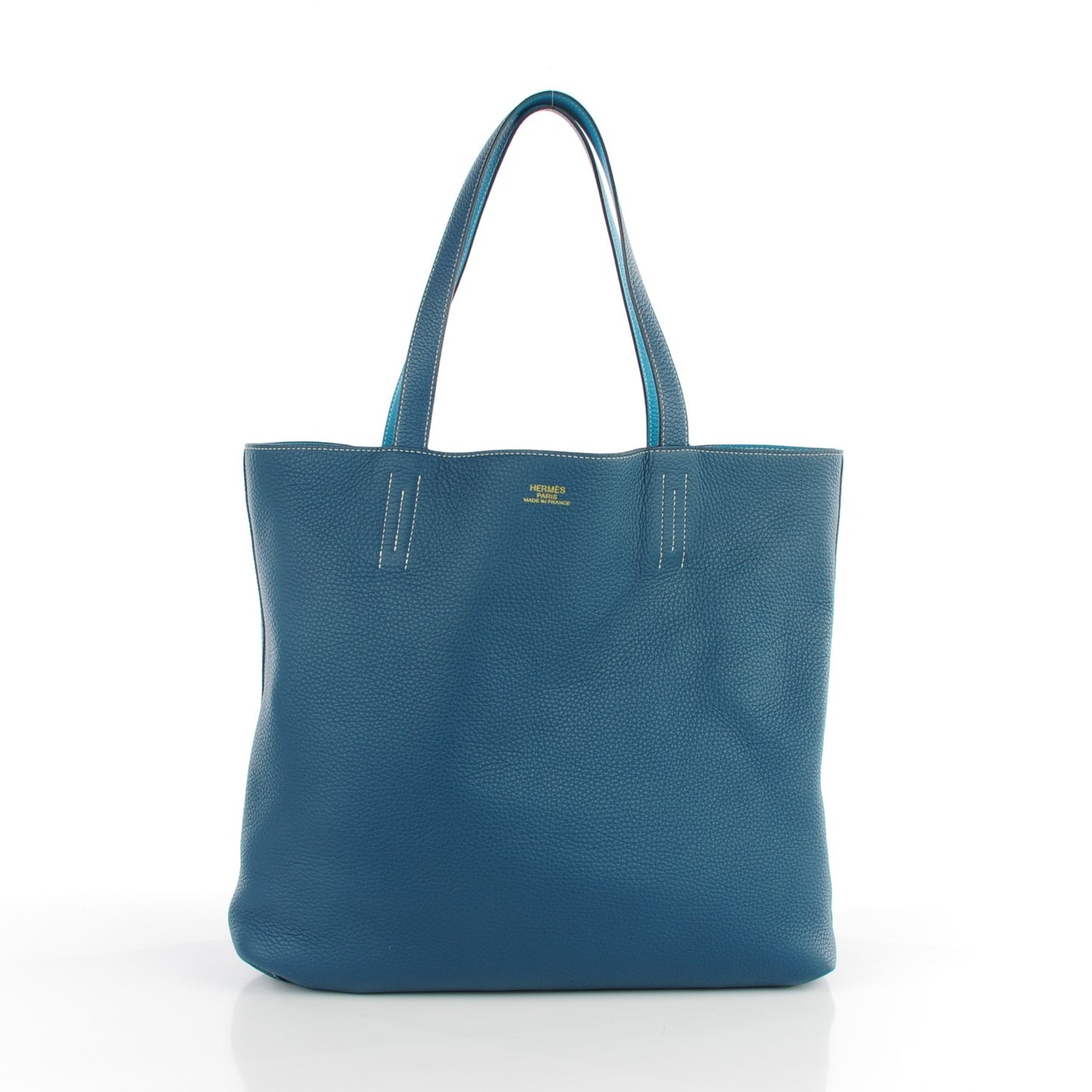 Taurillon Clemence Double Sens 45 Reversible Tote Colvert Turquoise