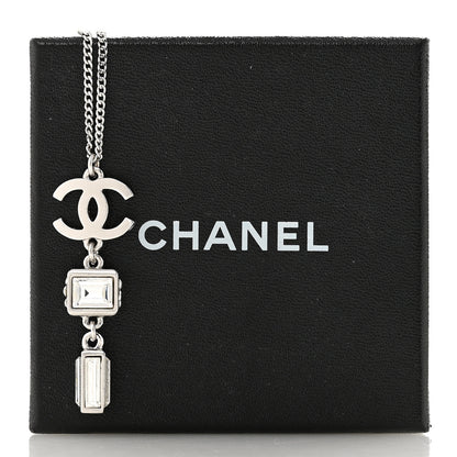 Chanel Crystal Baguette CC Drop Pendant Necklace Silver 7 of 7