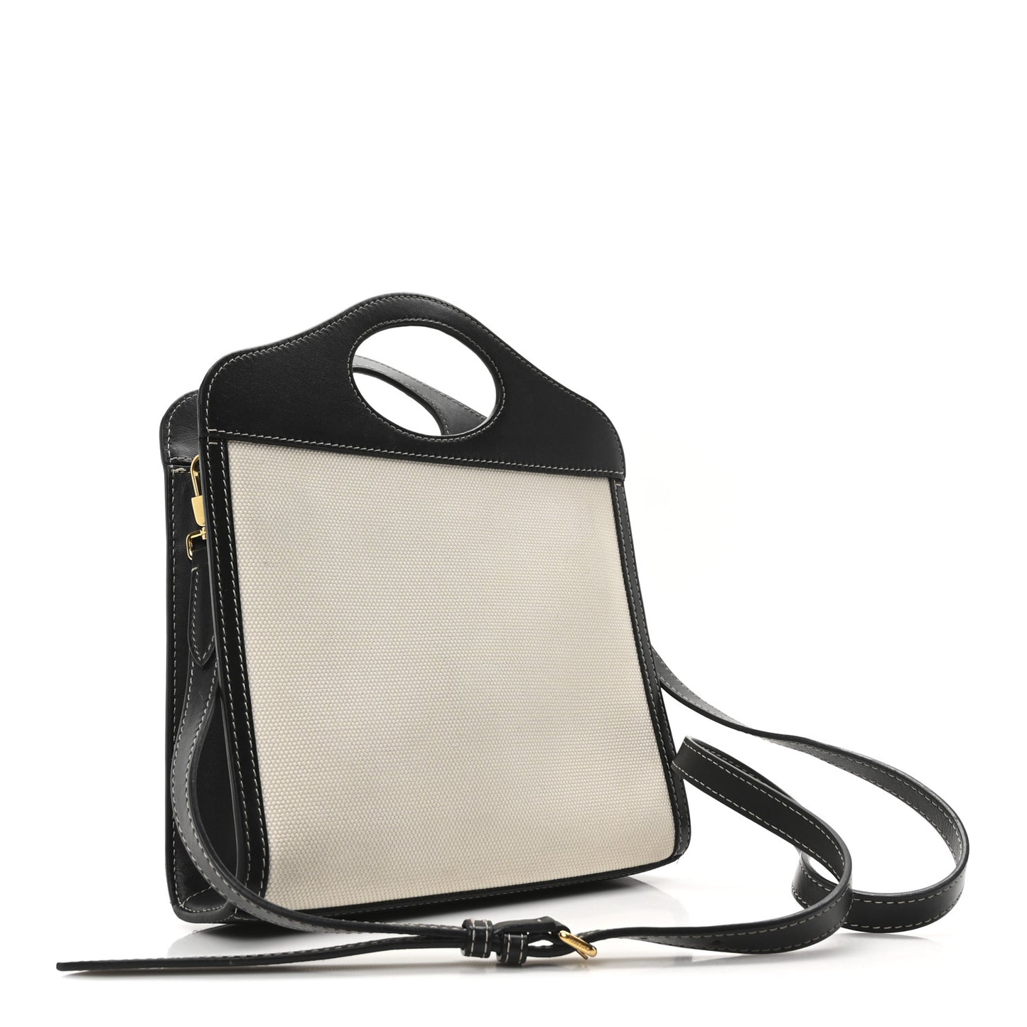 Canvas Smooth Calfskin Two Tone Mini Pocket Bag White Black