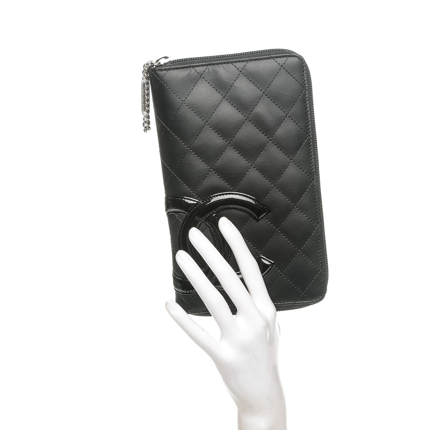 Calfskin Cambon Zip Around Organizer Wallet Black