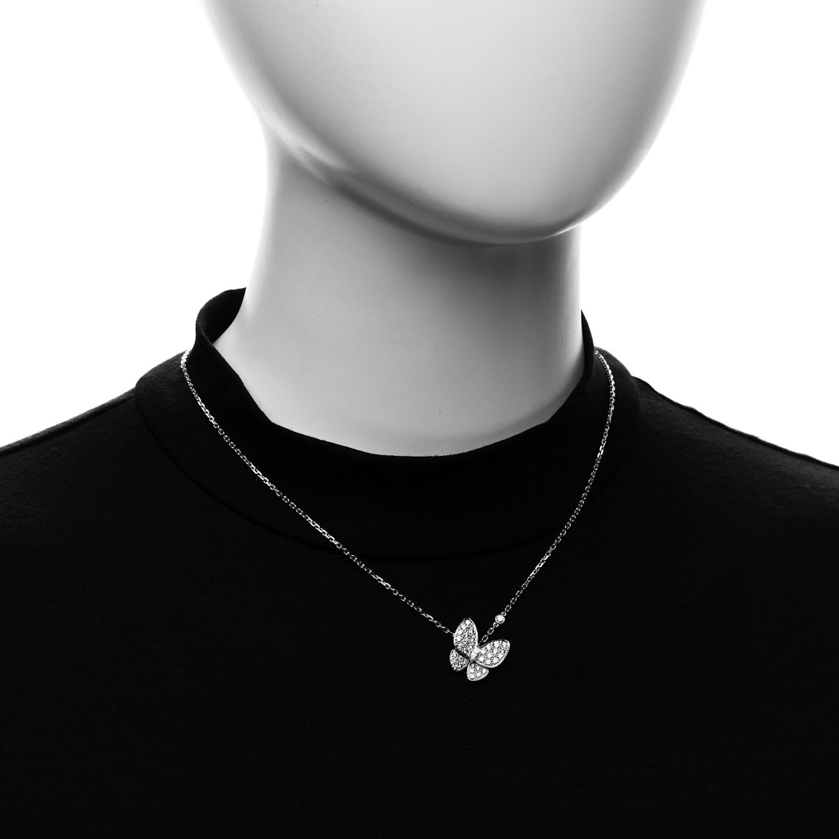 Van Cleef & Arpels 18K White Gold Diamond Two Butterfly Pendant Necklace 2 of 6