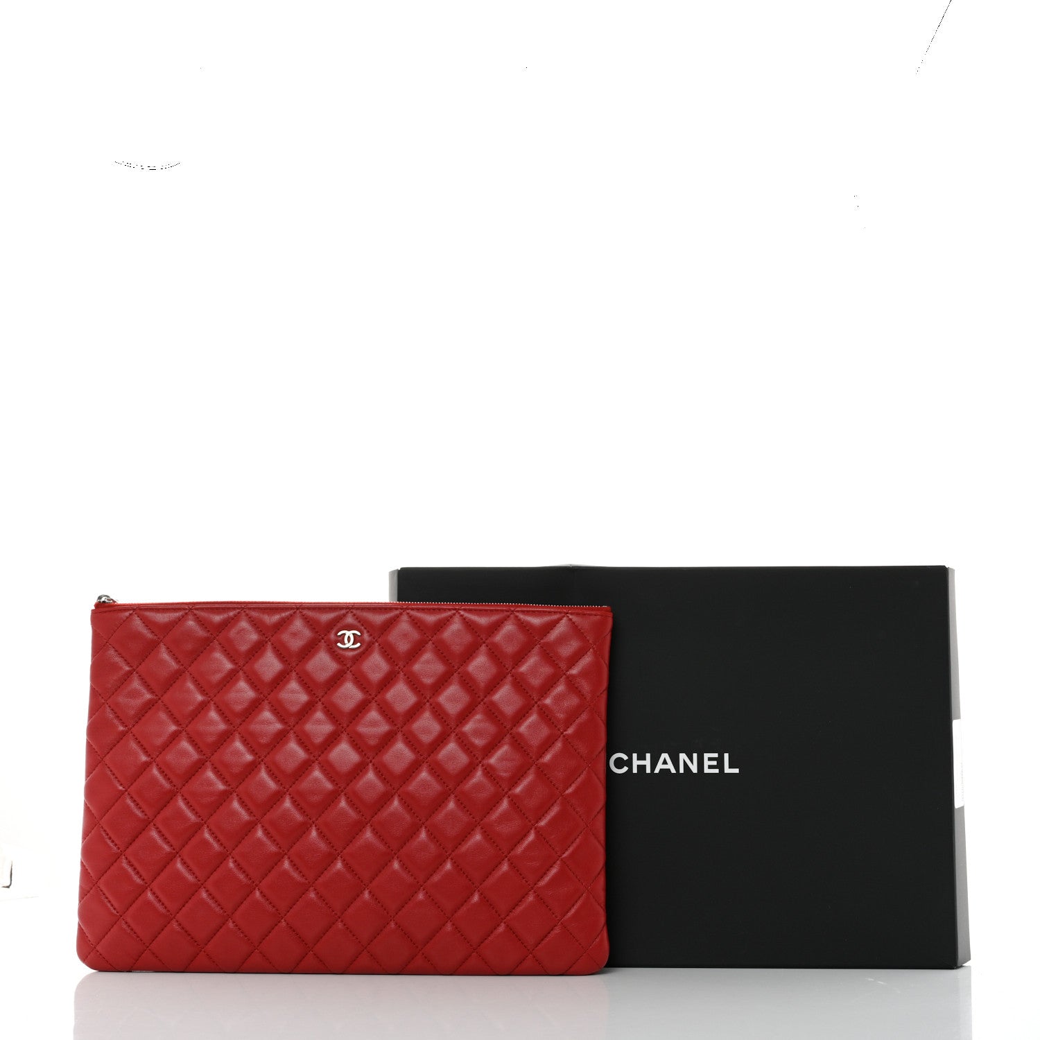 Chanel Lambskin Quilted Large Cosmetic Case Red 8 of 8