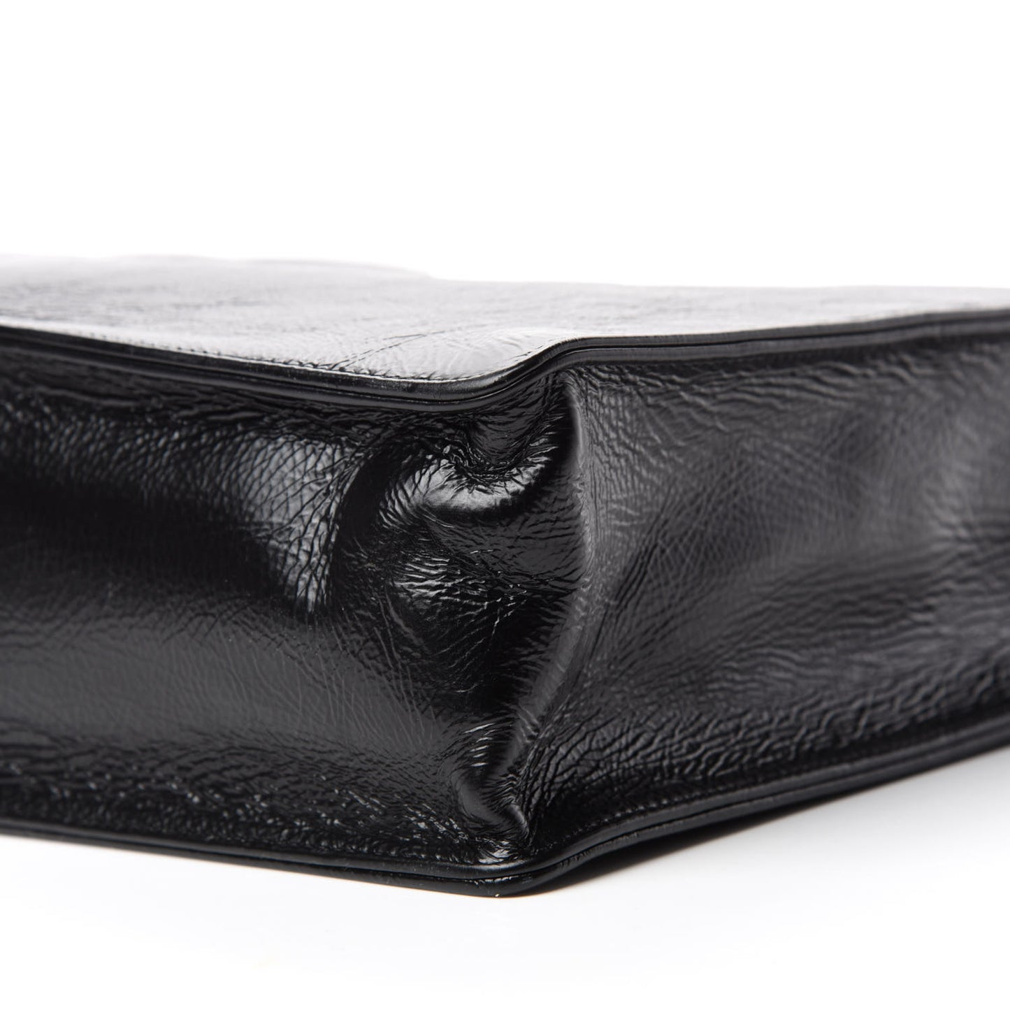 Shiny Aged Calfskin North South Shopping Bag Black