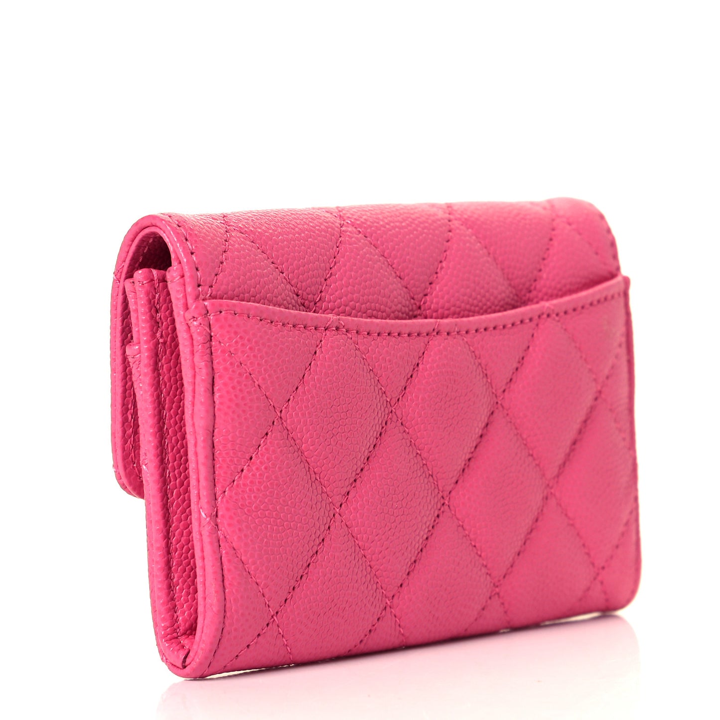Caviar Quilted Flap Card Holder Wallet Pink