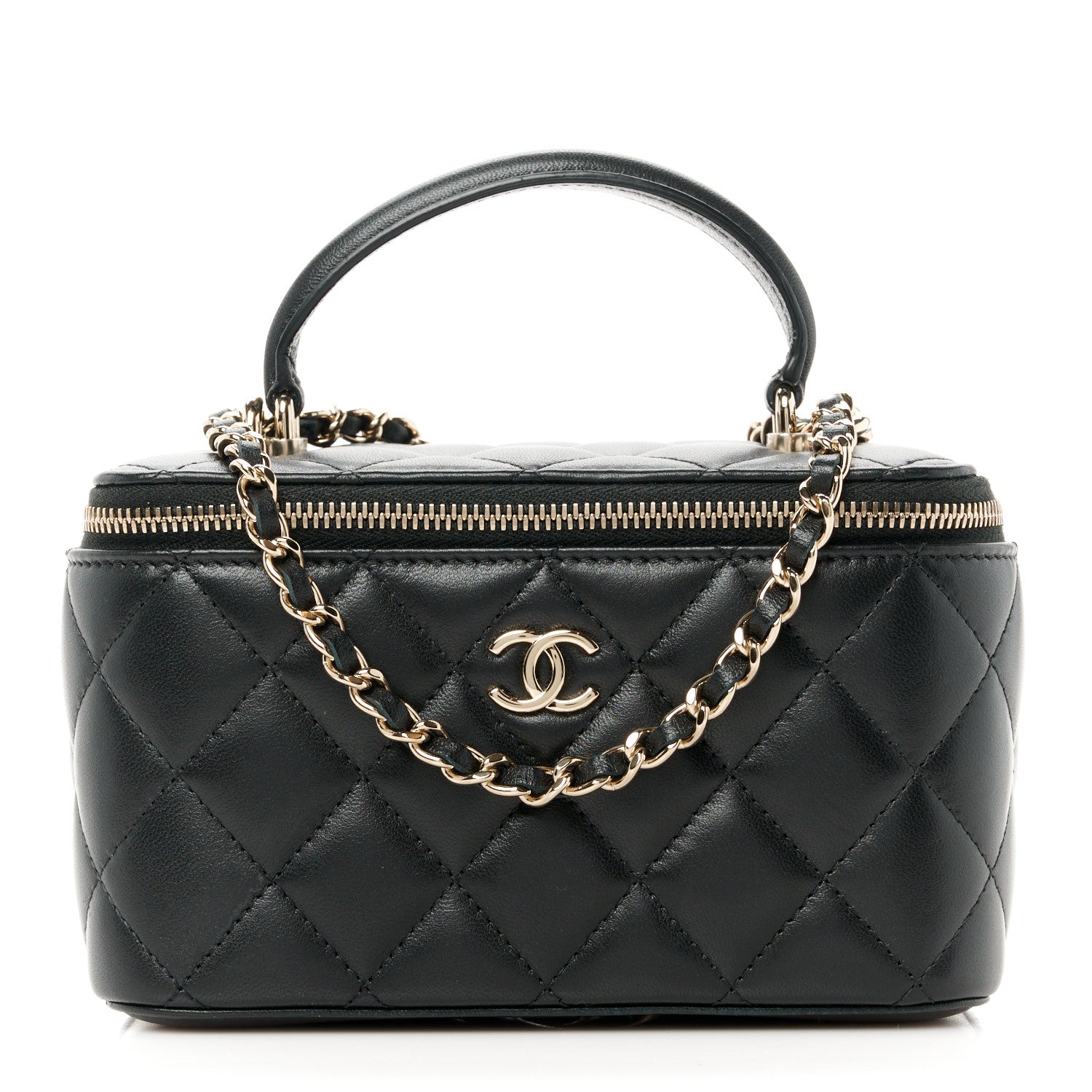 Chanel Lambskin Quilted Small Top Handle Vanity Case With Chain Black 1 of 12