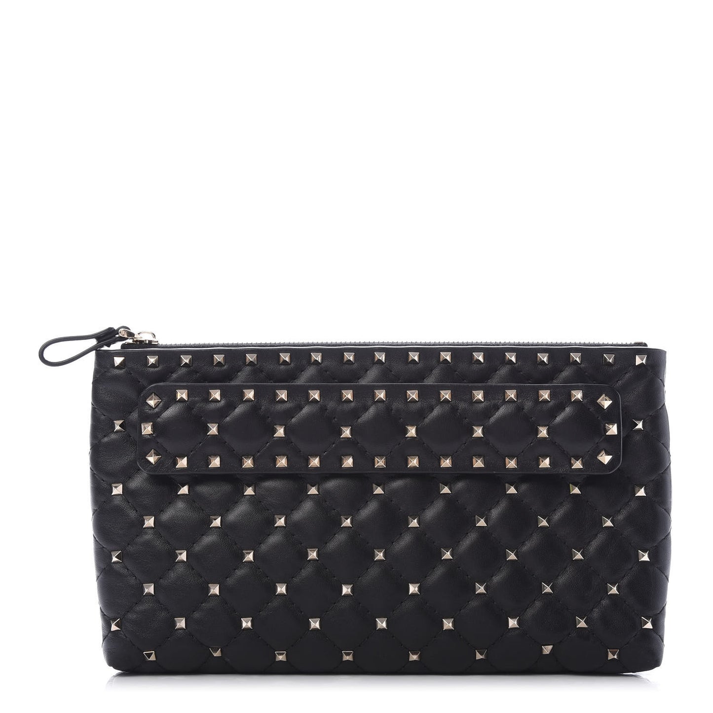 Nappa Rockstud Spike Side Slip Zip Clutch Black