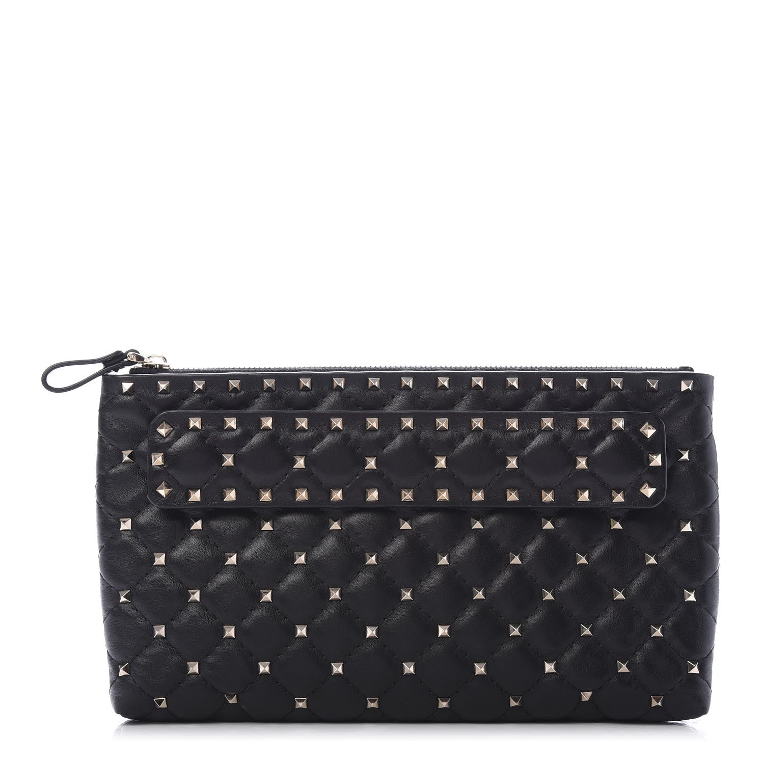 Valentino Garavani Nappa Rockstud Spike Side Slip Zip Clutch Black 1 of 8