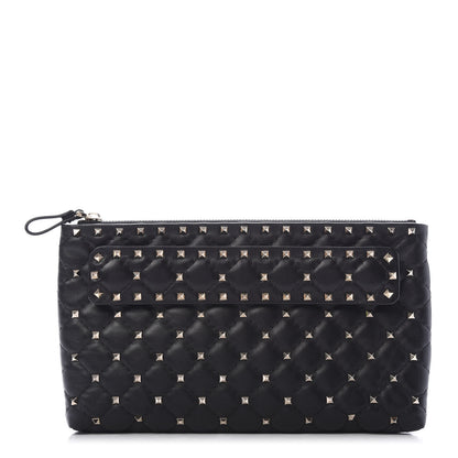 Valentino Garavani Nappa Rockstud Spike Side Slip Zip Clutch Black 1 of 8
