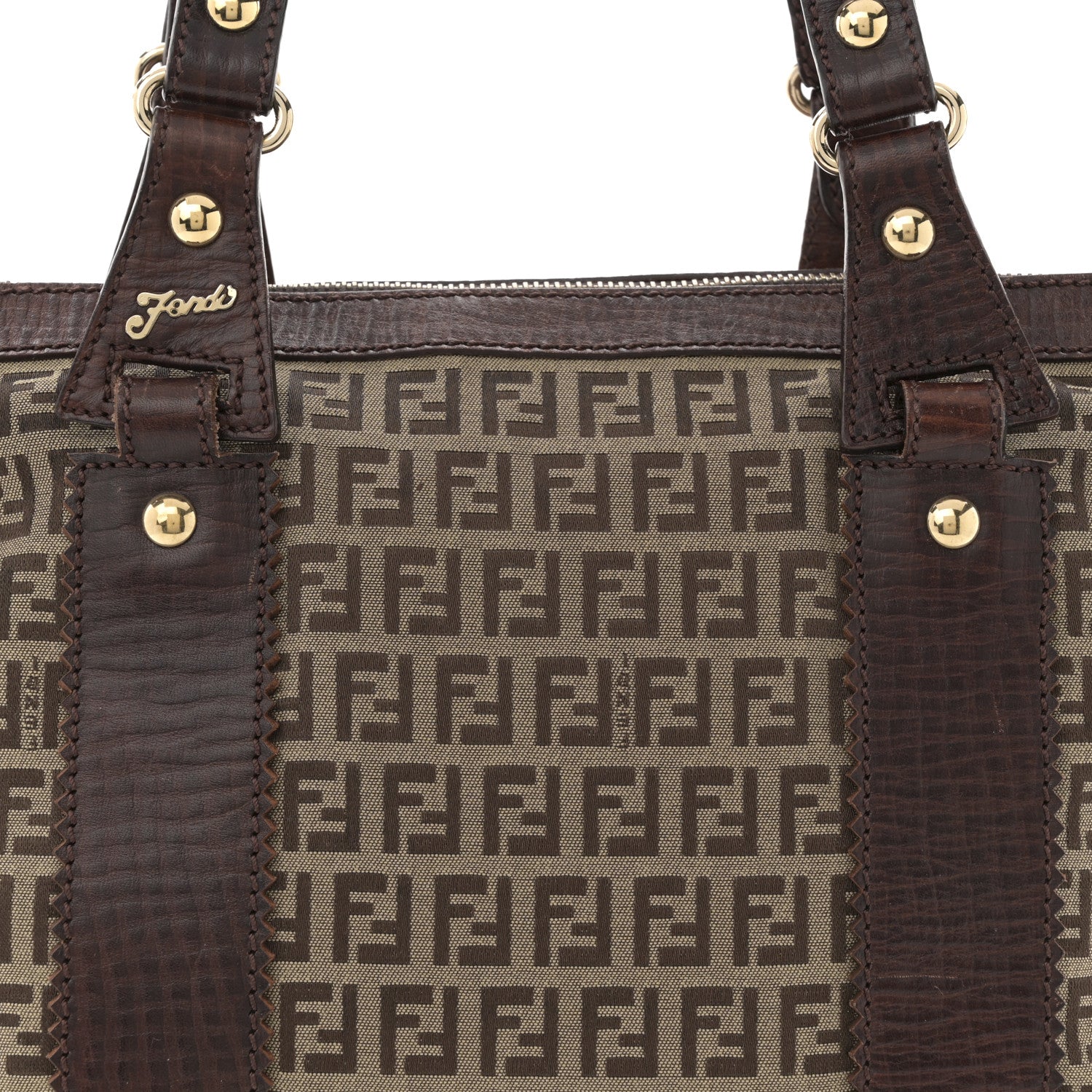 Fendi Zucchino Vitello Shopping Zip Tote Mogano Panna Bruciato 7 of 12