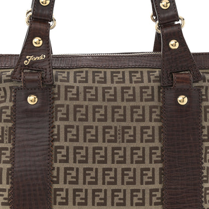 Fendi Zucchino Vitello Shopping Zip Tote Mogano Panna Bruciato 7 of 12