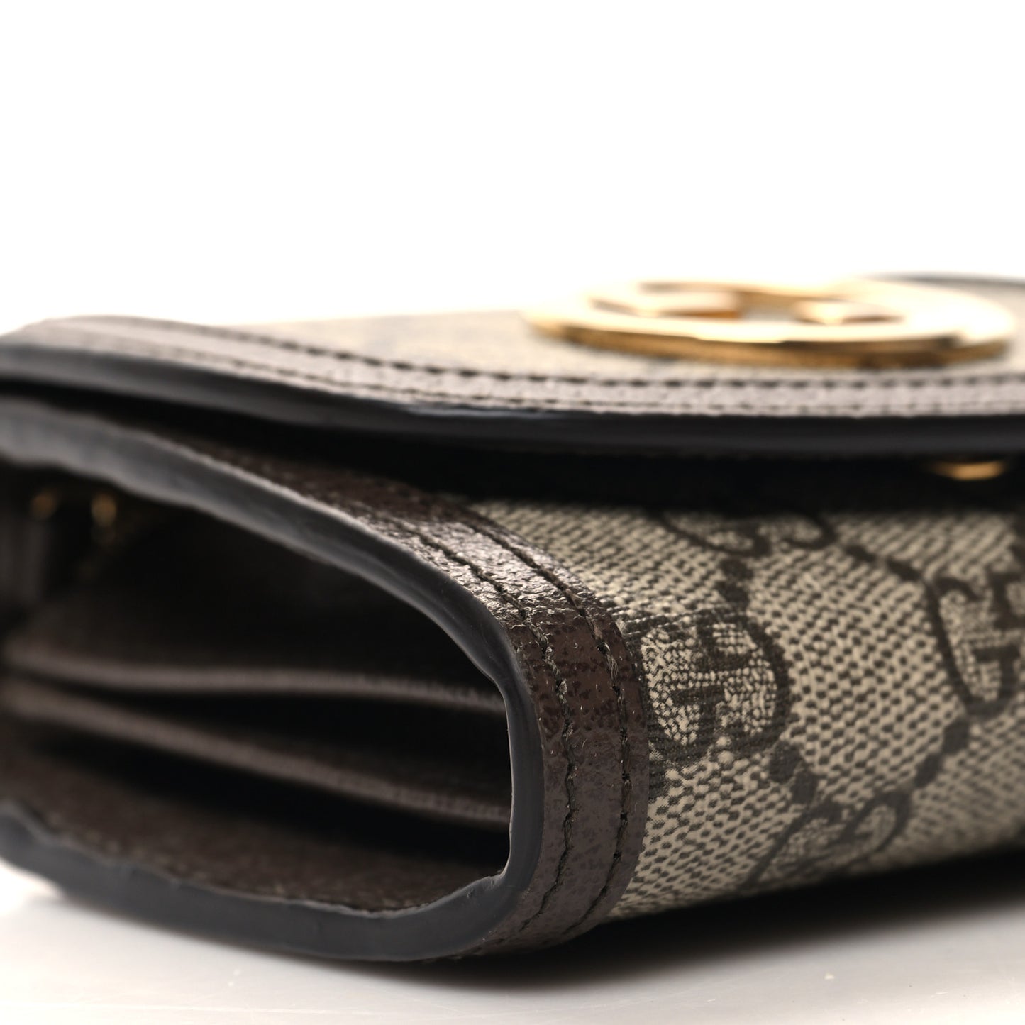 GG Supreme Monogram Textured Dollar Calfskin Medium Blondie Chain Wallet Beige Ebony New Acero