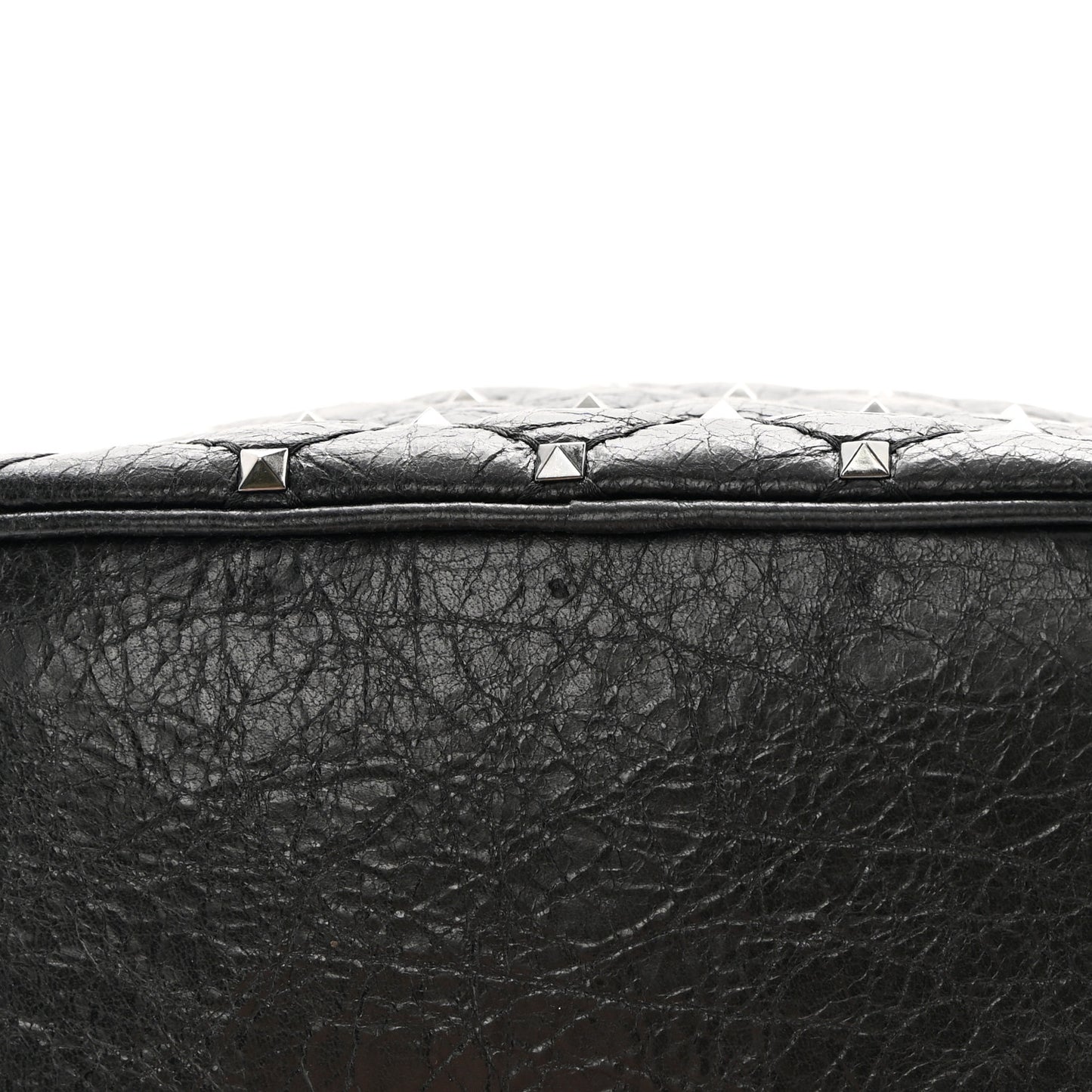 Craquele Nappa Rockstud Spike Double Zip Camera Crossbody Bag Black