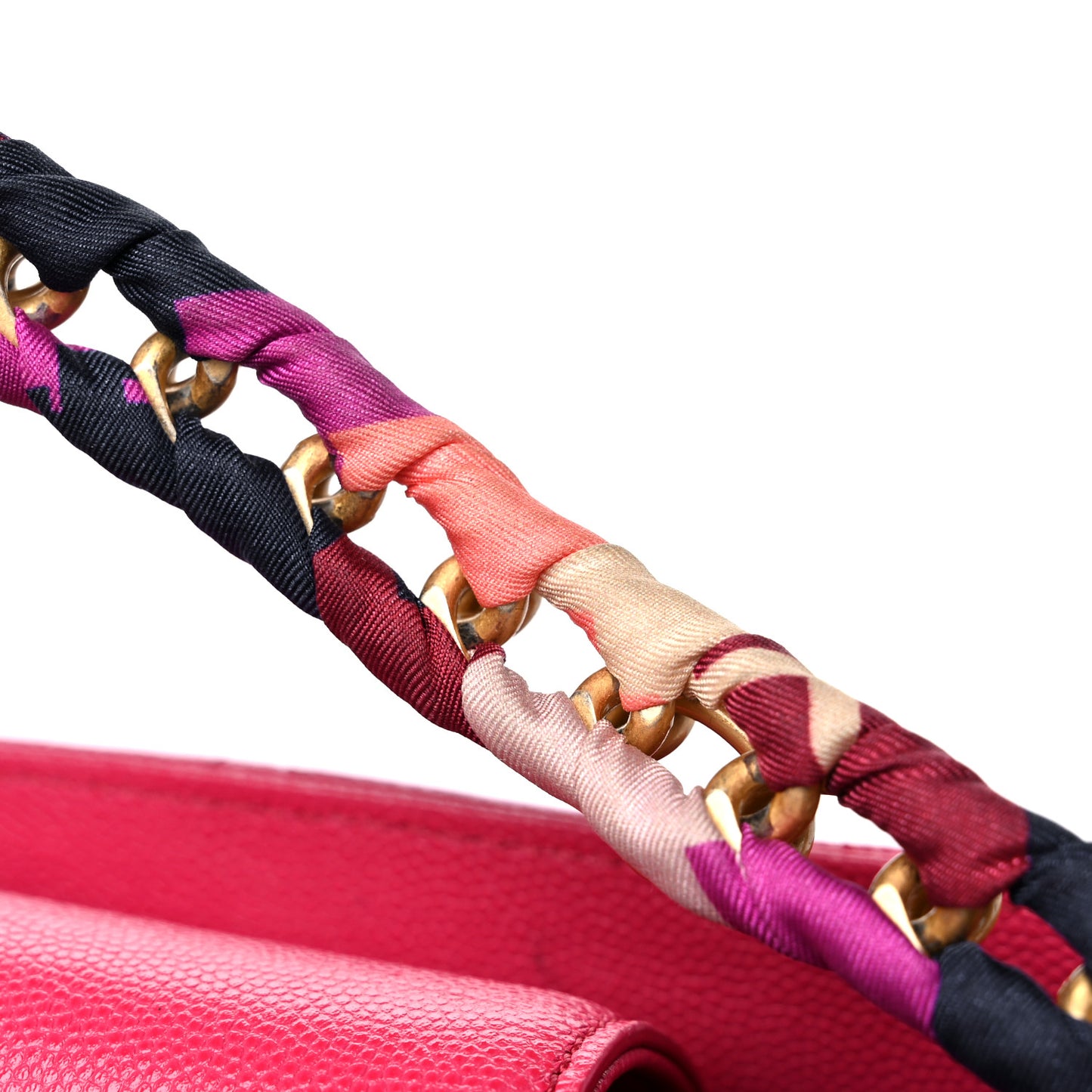 Caviar Quilted Chain Scarf Handle Bucket Bag Pink