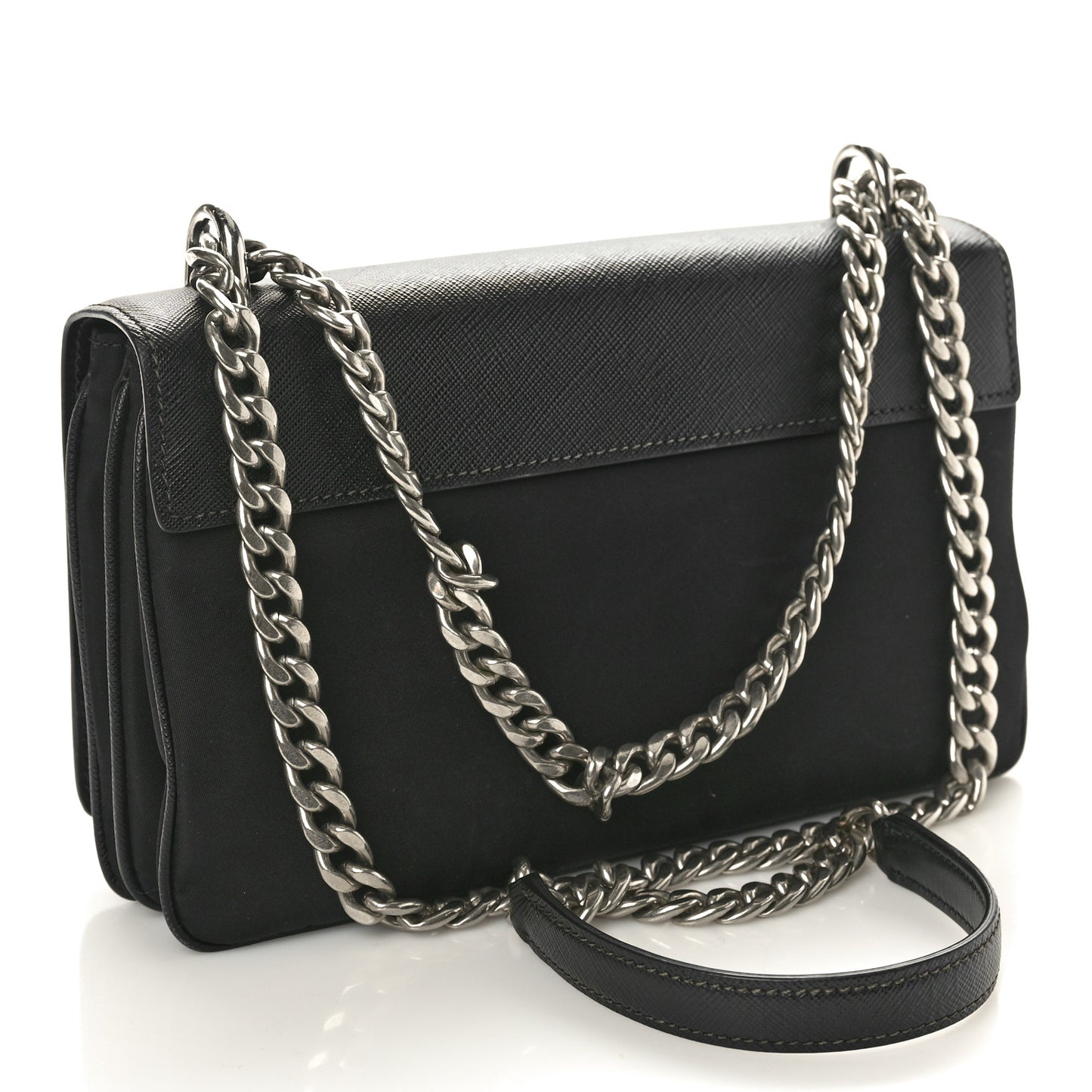 Saffiano Tessuto Nylon Chain Shoulder Bag Black