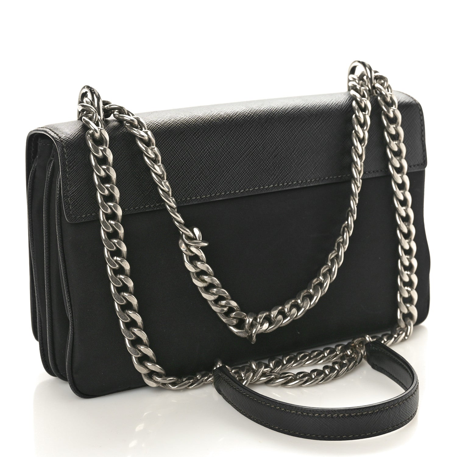 Prada Saffiano Tessuto Nylon Chain Shoulder Bag Black 2 of 10