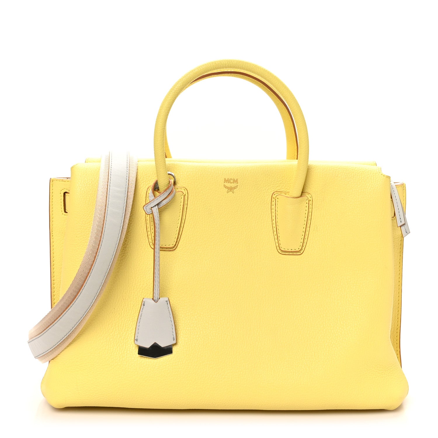 MCM Grained Calfskin Medium Milla Tote Custard Yellow 1 of 9