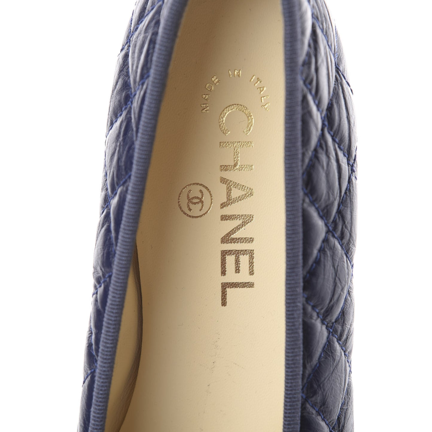 Aged Calfskin Quilted CC Cap Toe Ballerina Flats 39.5 Navy