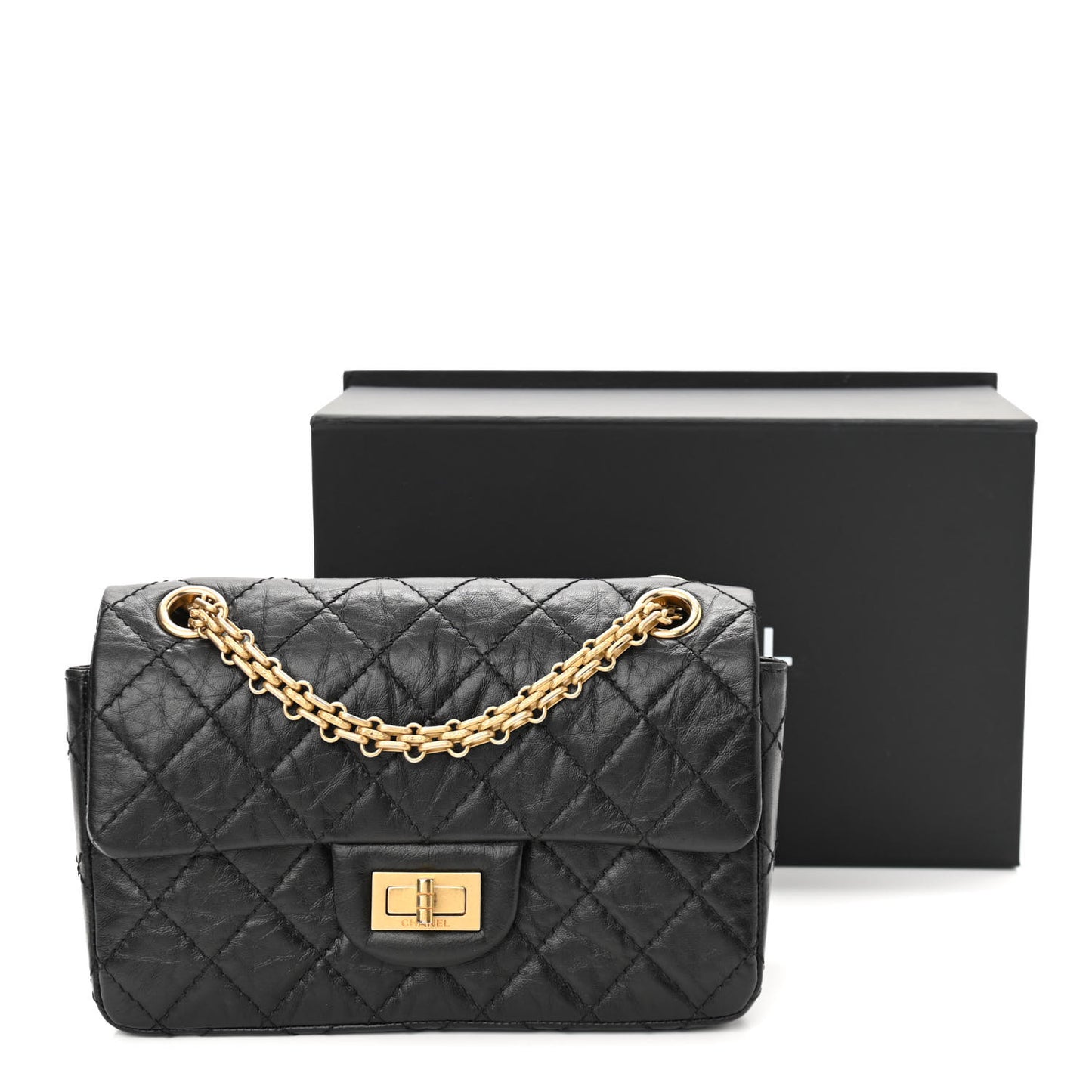 Aged Calfskin Quilted 2.55 Reissue Mini Flap Black