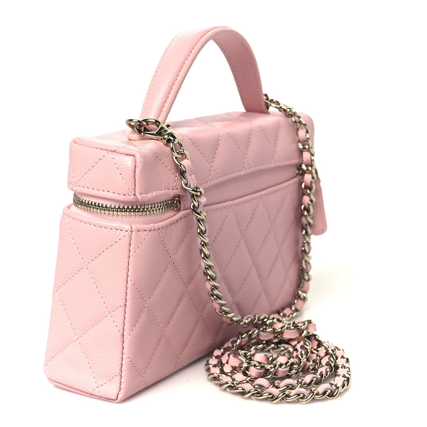 Caviar Quilted Top Handle Slim Vanity With Chain Light Pink