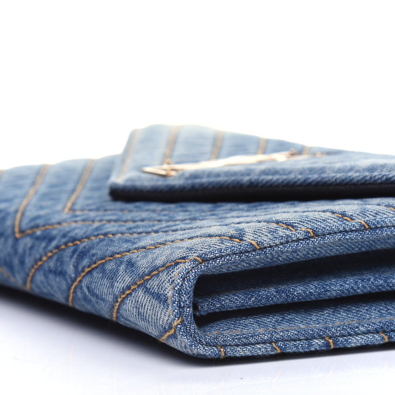 Saint Laurent Denim Matelasse Chevron Monogram Chain Wallet Blue Jeans 11 of 12