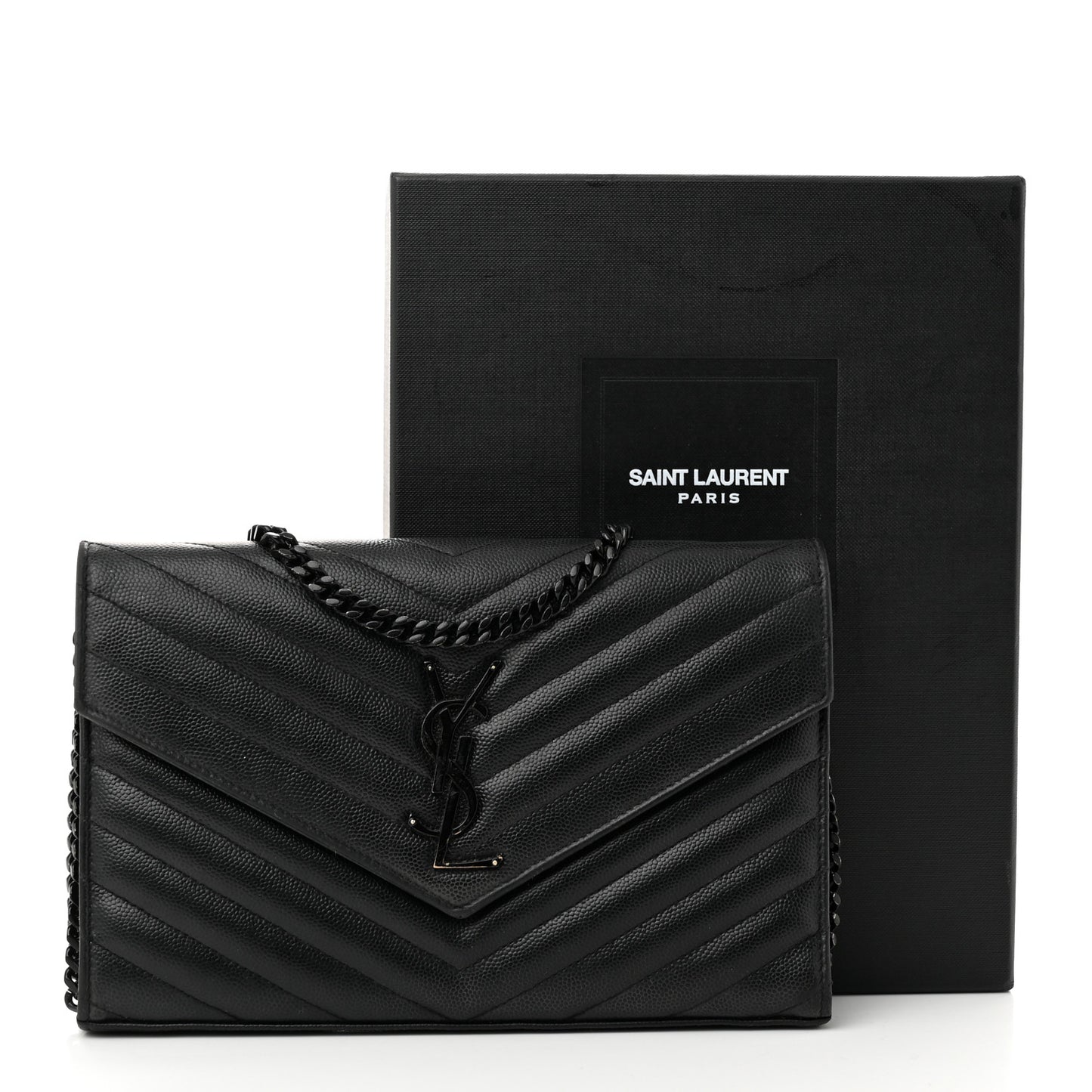 Grain De Poudre Matelasse Chevron Monogram Monochrome Chain Wallet Black