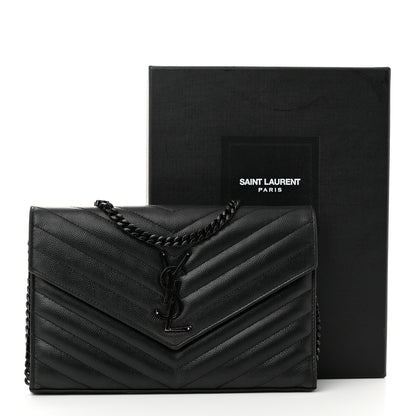 Saint Laurent Grain De Poudre Matelasse Chevron Monogram Monochrome Chain Wallet Black 13 of 13