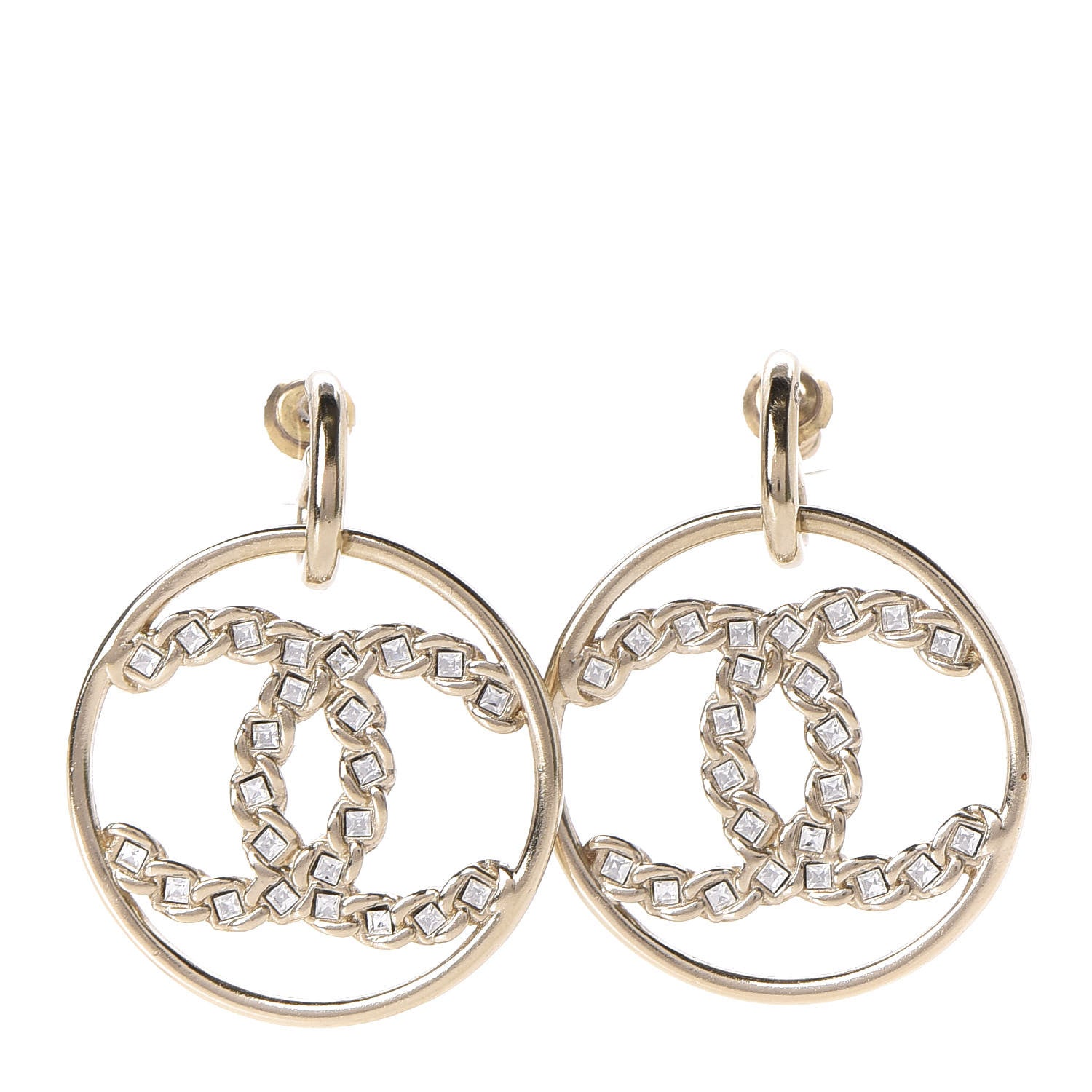 Chanel Baguette Crystal High Society CC Drop Earrings Gold 1 of 3