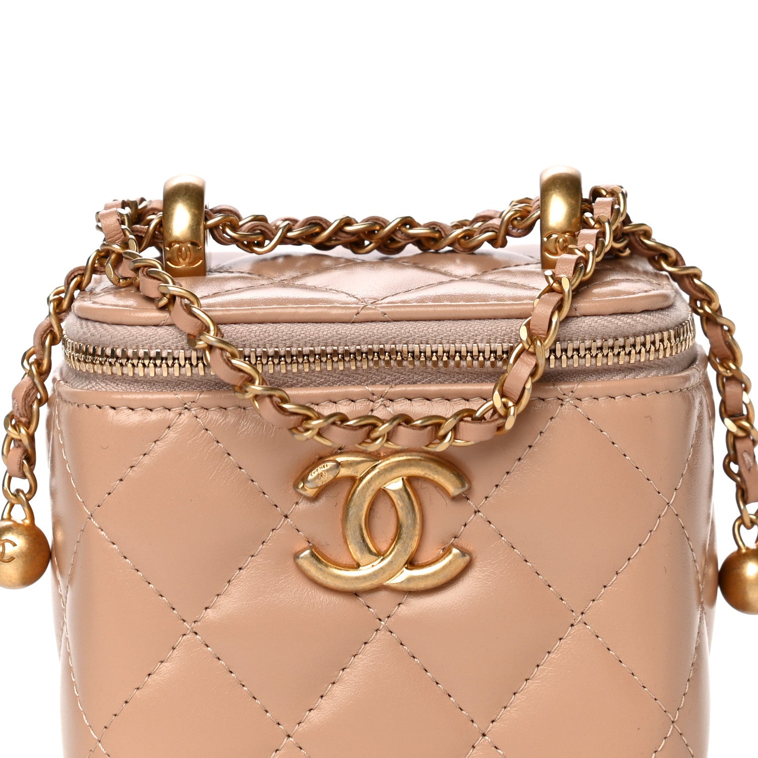 Chanel Calfskin Quilted Mini Perfect Fit Vanity Case With Chain Beige 8 of 14