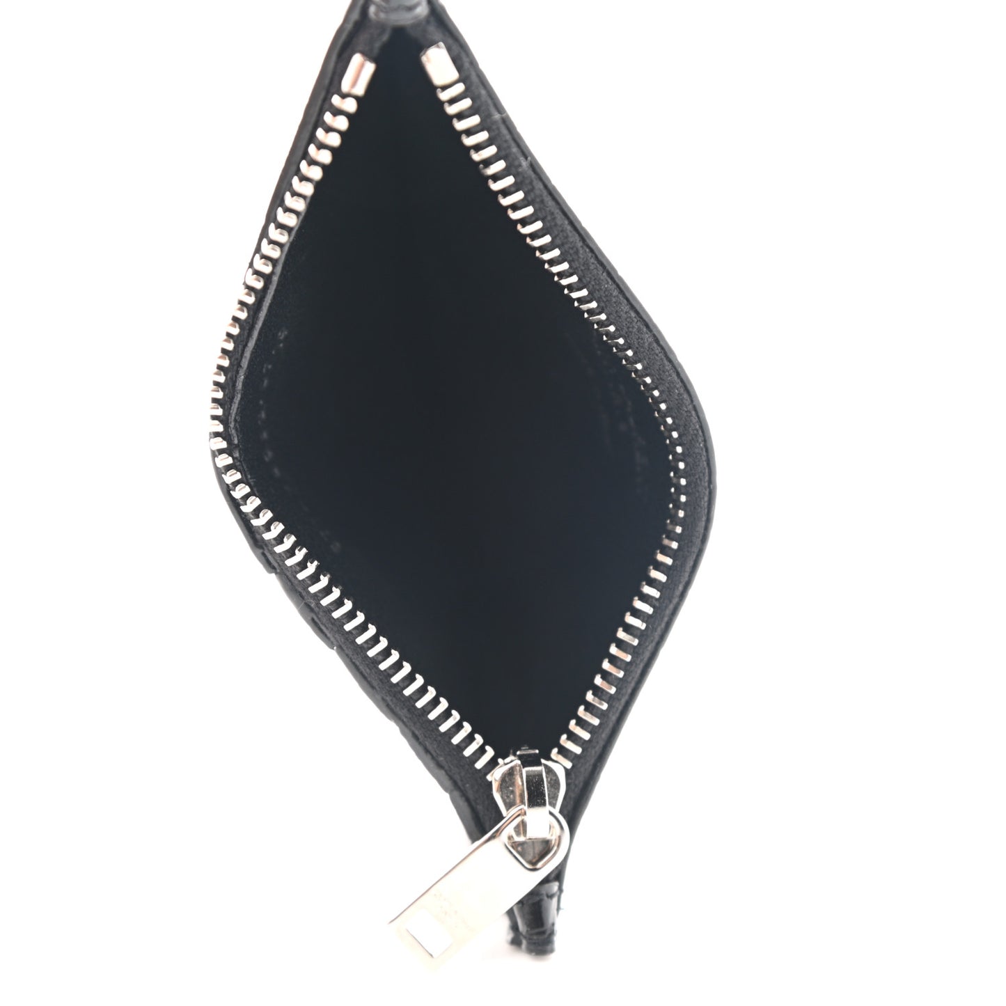 Calfskin Crocodile Embossed 5 Fragments Zip Pouch Card Holder Black