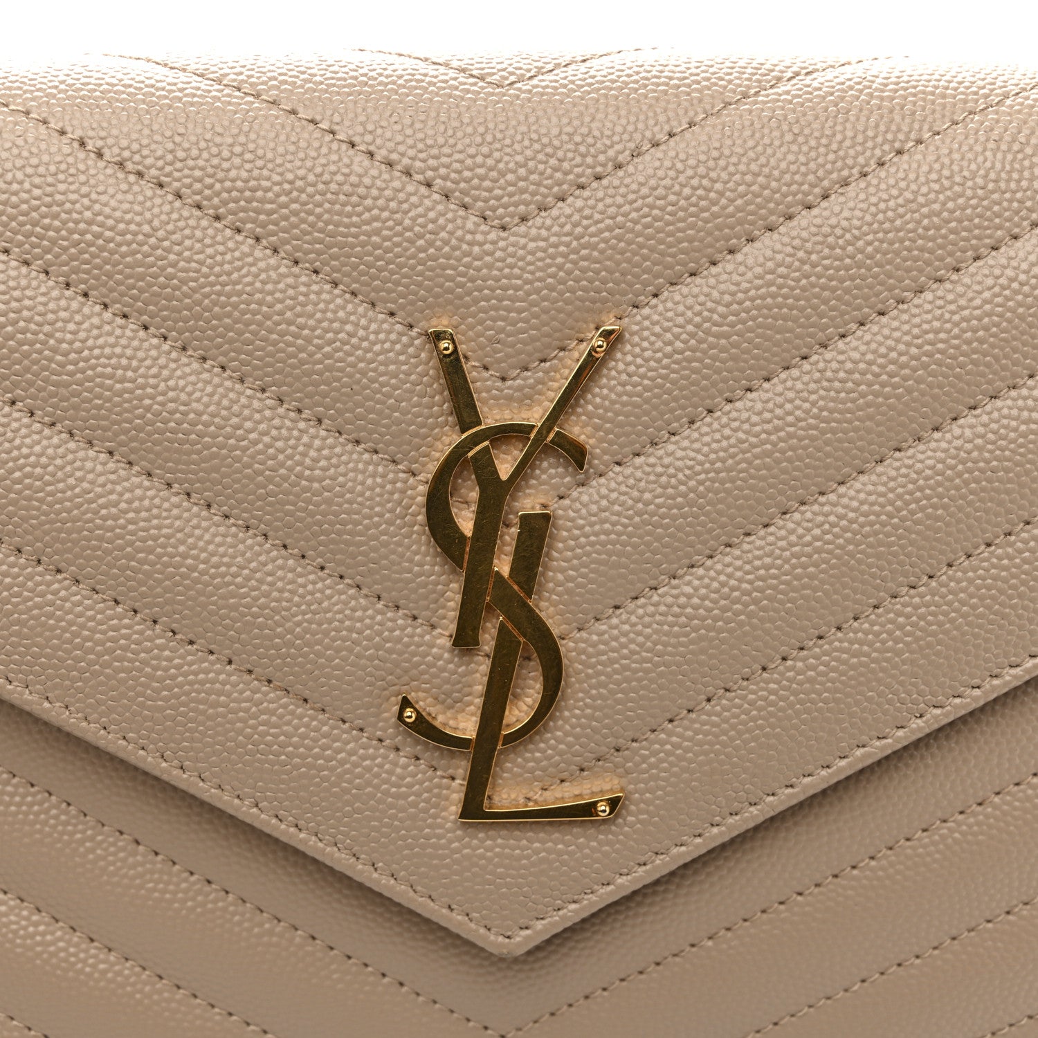 Saint Laurent Grain De Poudre Matelasse Chevron Monogram Chain Wallet Dark Beige 11 of 14