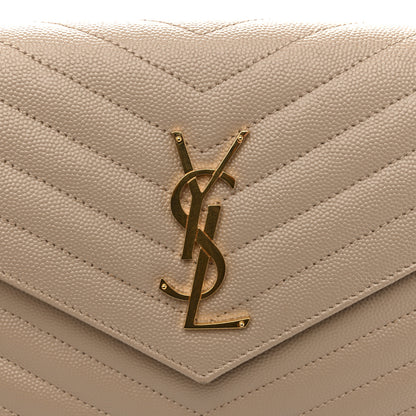 Saint Laurent Grain De Poudre Matelasse Chevron Monogram Chain Wallet Dark Beige 11 of 14