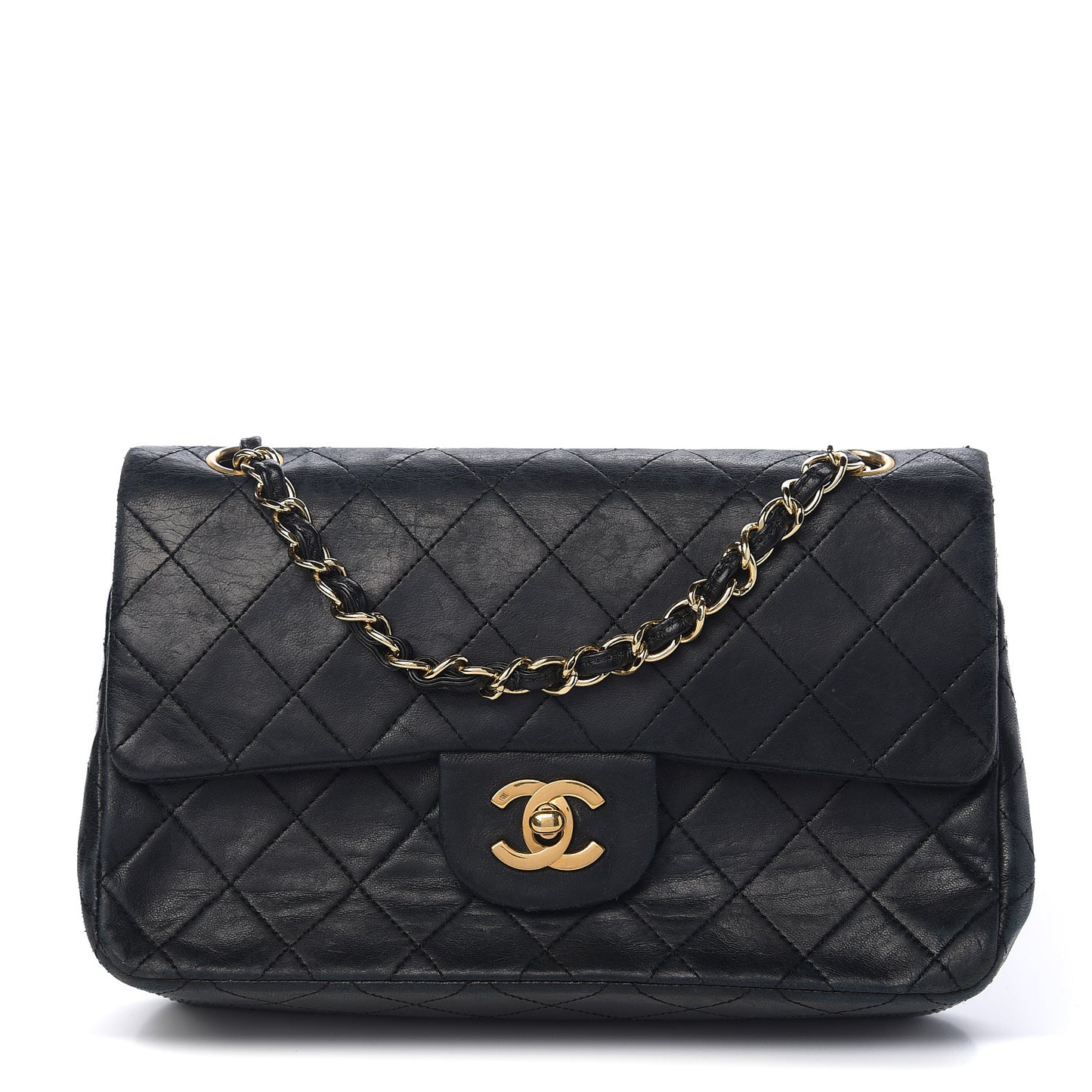 Lambskin Quilted Small Double Flap Black