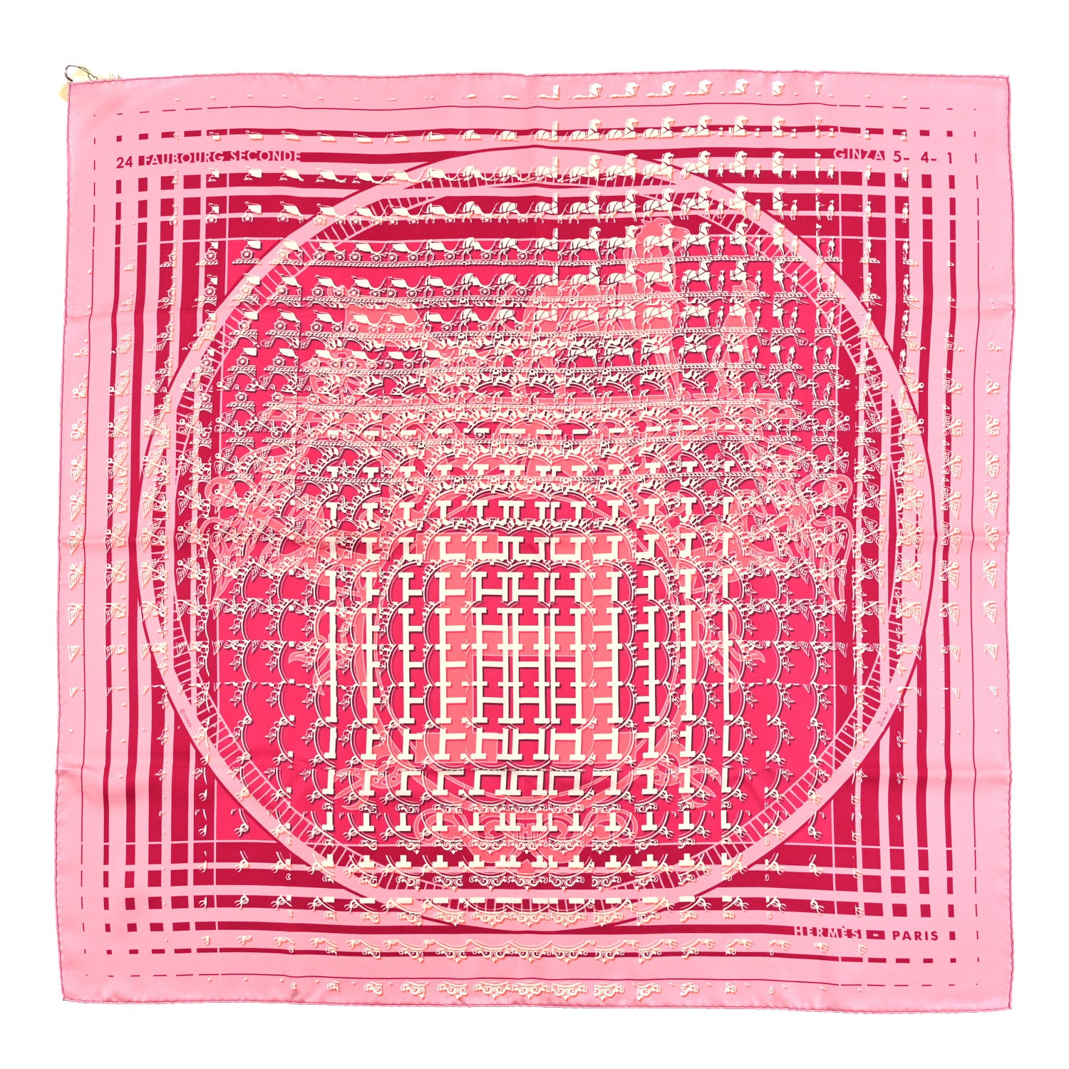 Hermes Silk 24 Faubourg Seconde Scarf 90 Rose Fuschia White 1 of 3