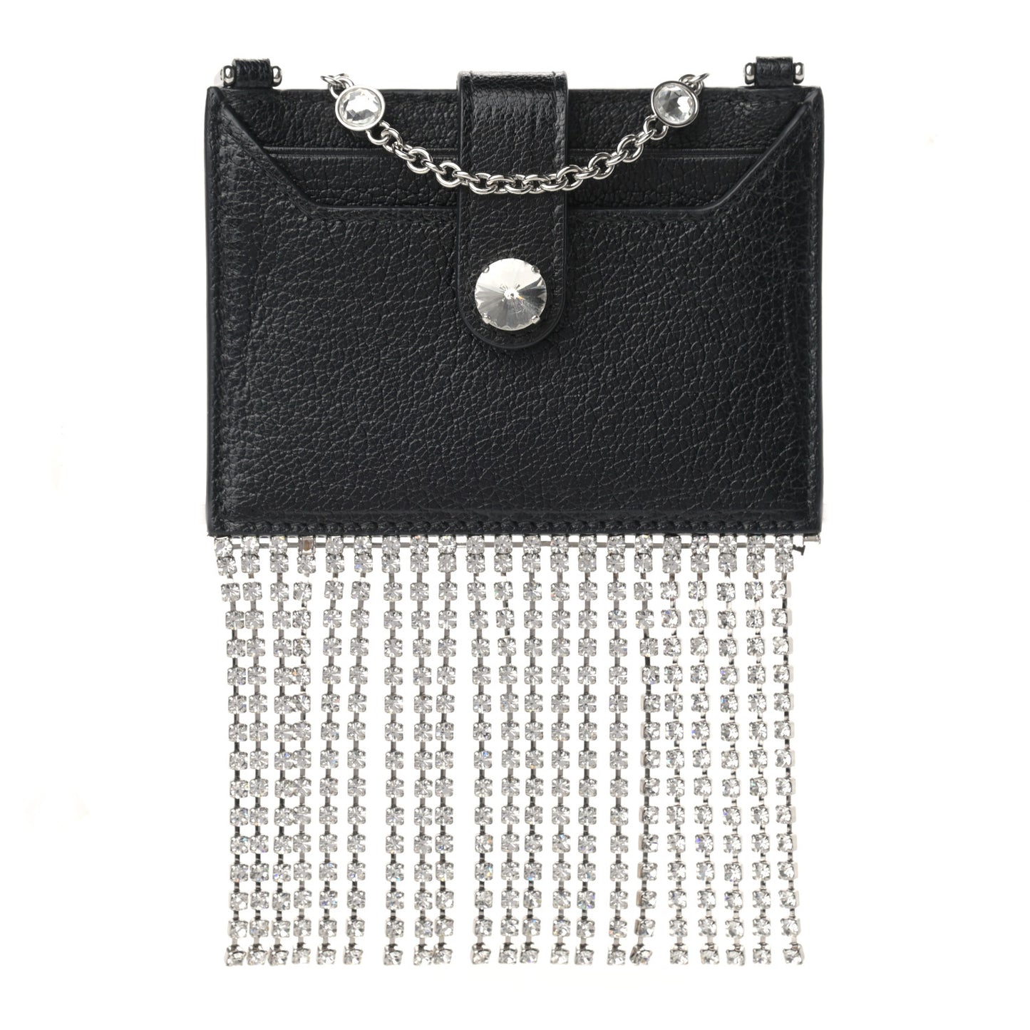Goatskin Madras Crystal Card Holder Fringe Crossbody Black