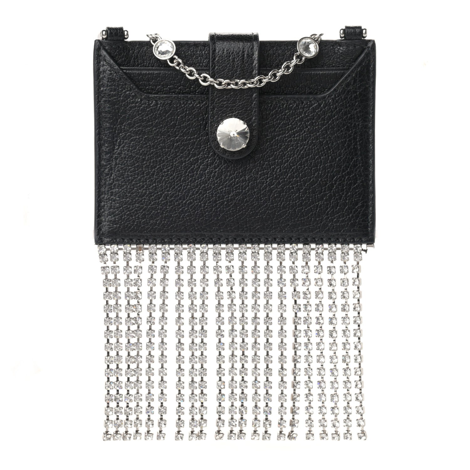Miu Miu Goatskin Madras Crystal Card Holder Fringe Crossbody Black 1 of 10