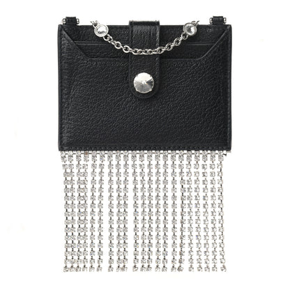 Miu Miu Goatskin Madras Crystal Card Holder Fringe Crossbody Black 1 of 10