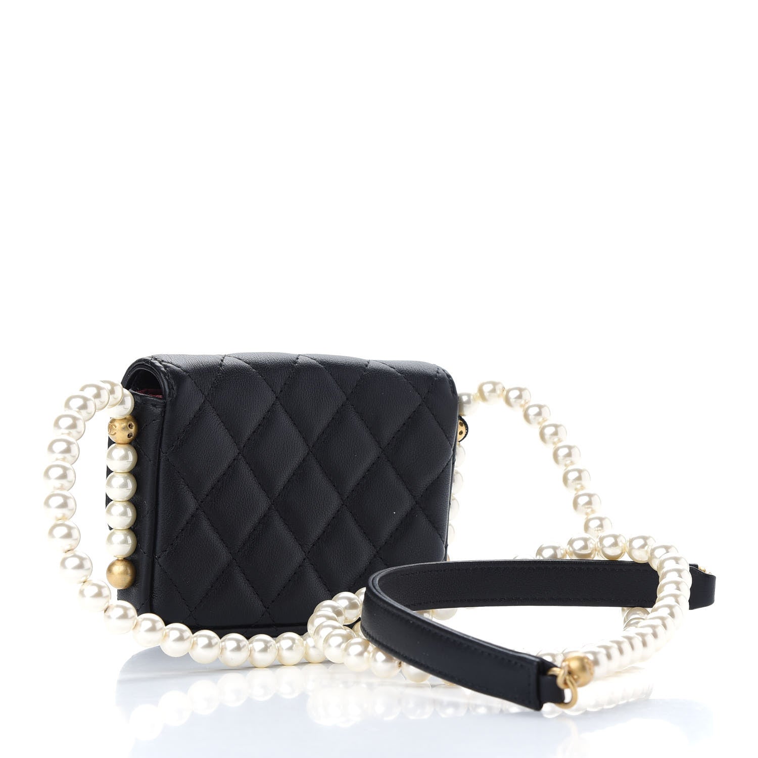 Chanel Calfskin Quilted About Pearls Card Holder Flap With Chain Black 3 of 10